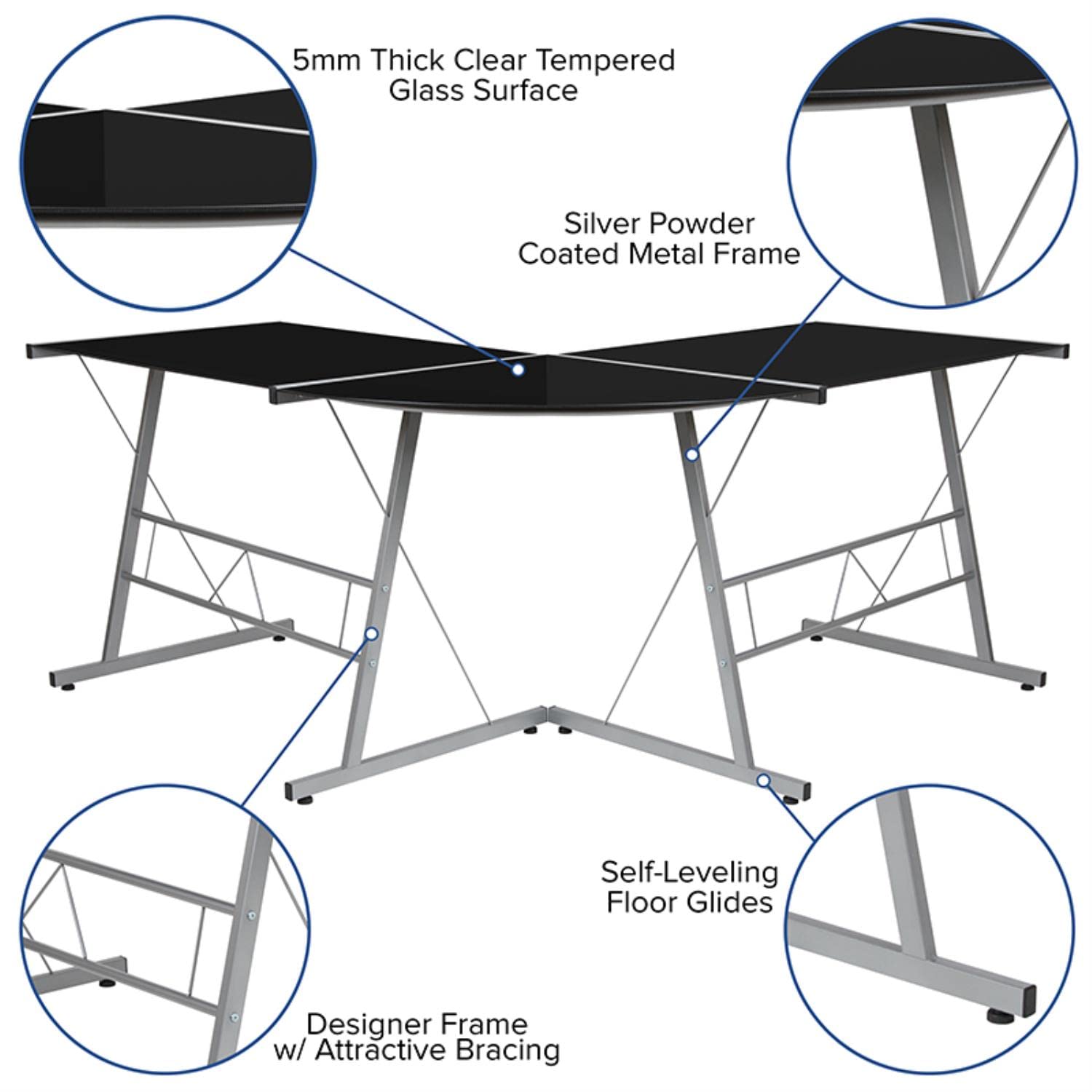 Flash Furniture Ginny L-Shaped Desk 83.5" Computer Corner Desk, Gaming Corner Desk, Home Office Corner Desk, Gaming Desk, Space Saving, Easy To Assemble, Black
