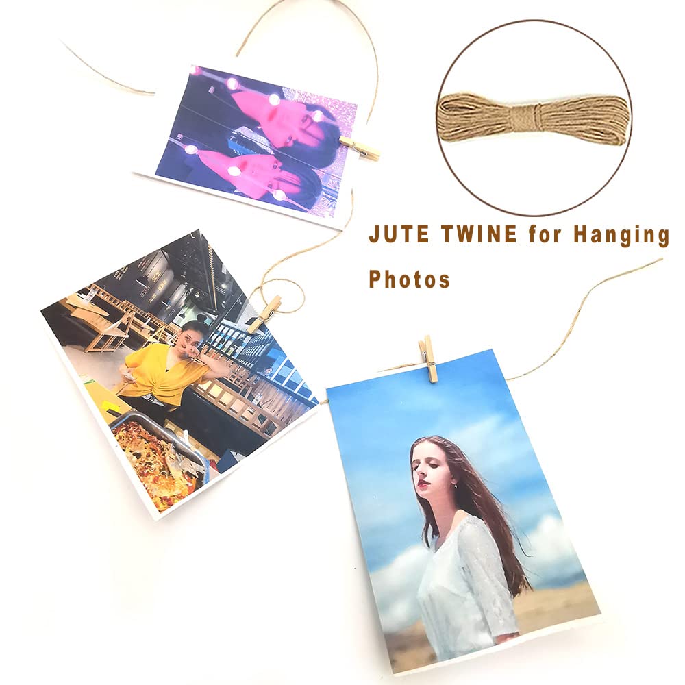 1.35 Inch Mini Clothes Pins For Photo?100 Pcs? With 32 Feet Jute Twine,Mini Clothes Pins For Crafts,Wooden Small Clothes Pins Fo