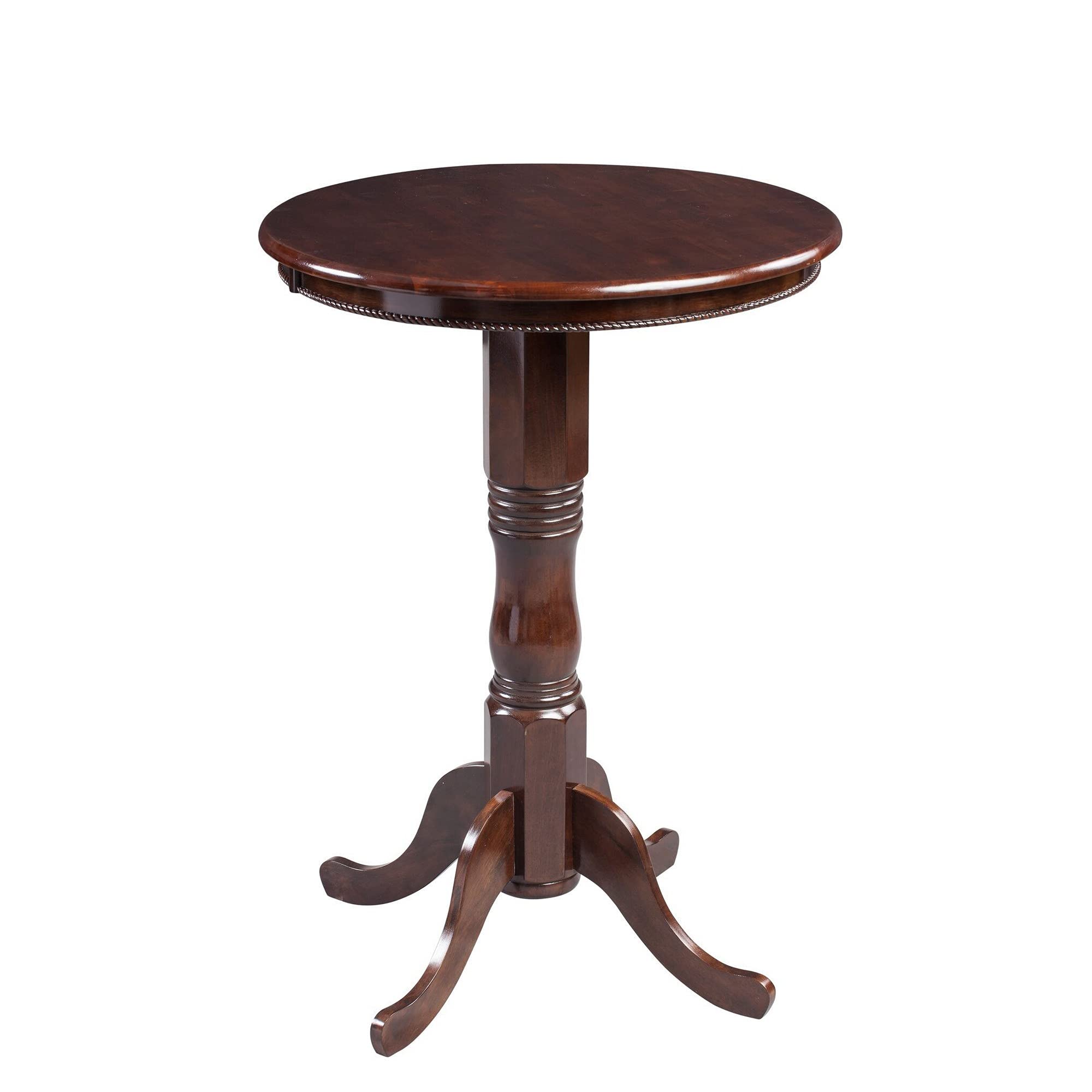 Benjara Bar Round Wooden Pub Table With Turned Pedestal Base, Brown