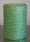 50 Hour-4 Inch Natural Beeswax Hybrid Pillar Glitter Candle, Emerald Green