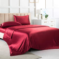 Satin Bed Sheets Twin Sheets, Red Silk Sheets, 3 - Pieces Soft Bedding Set With 1 Deep Pocket Fitted Sheet,1 Flat Sheet,1 Pillow