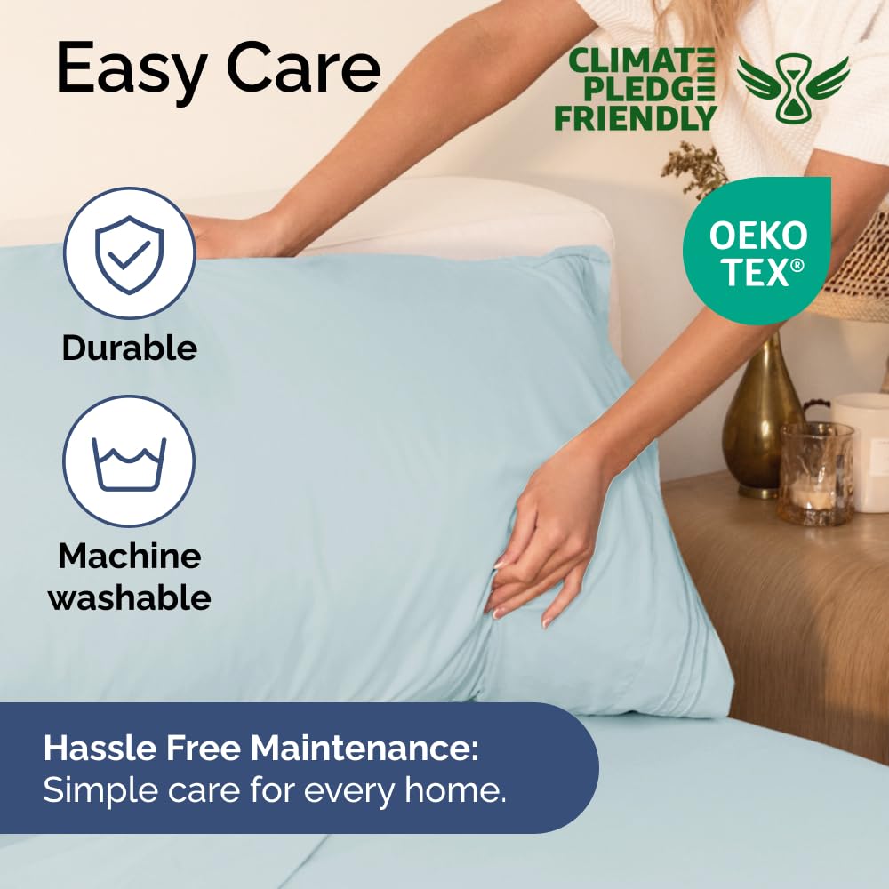 Extra Deep Pocket Full Sheets - 4 Piece Breathable & Cooling Bed Sheets - Hotel Luxury Bed Sheet Set - Soft, Wrinkle Free & Comfy - Easily Fits Extra Deep Mattresses - Deep Pocket Ice Blue Sheets Set