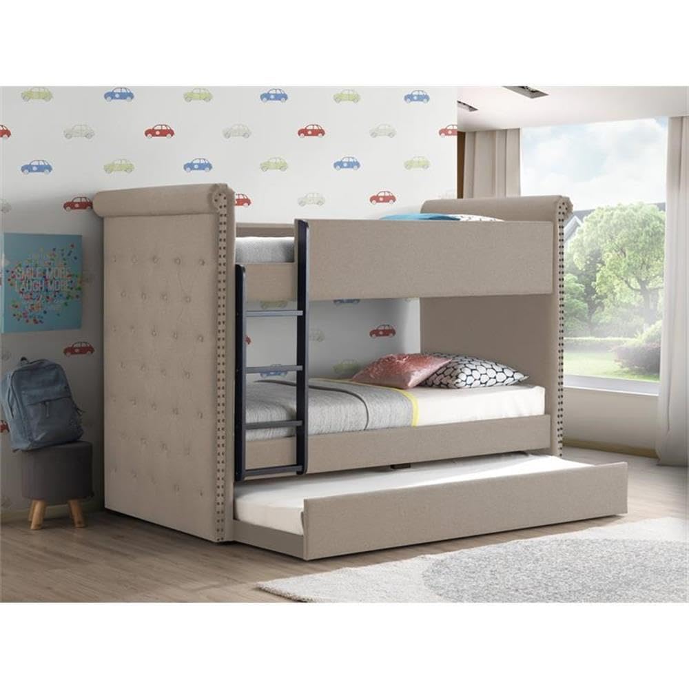 Acme Romana Ii Twin/Twin Bunk Bed & Trundle In Beige Fabric
