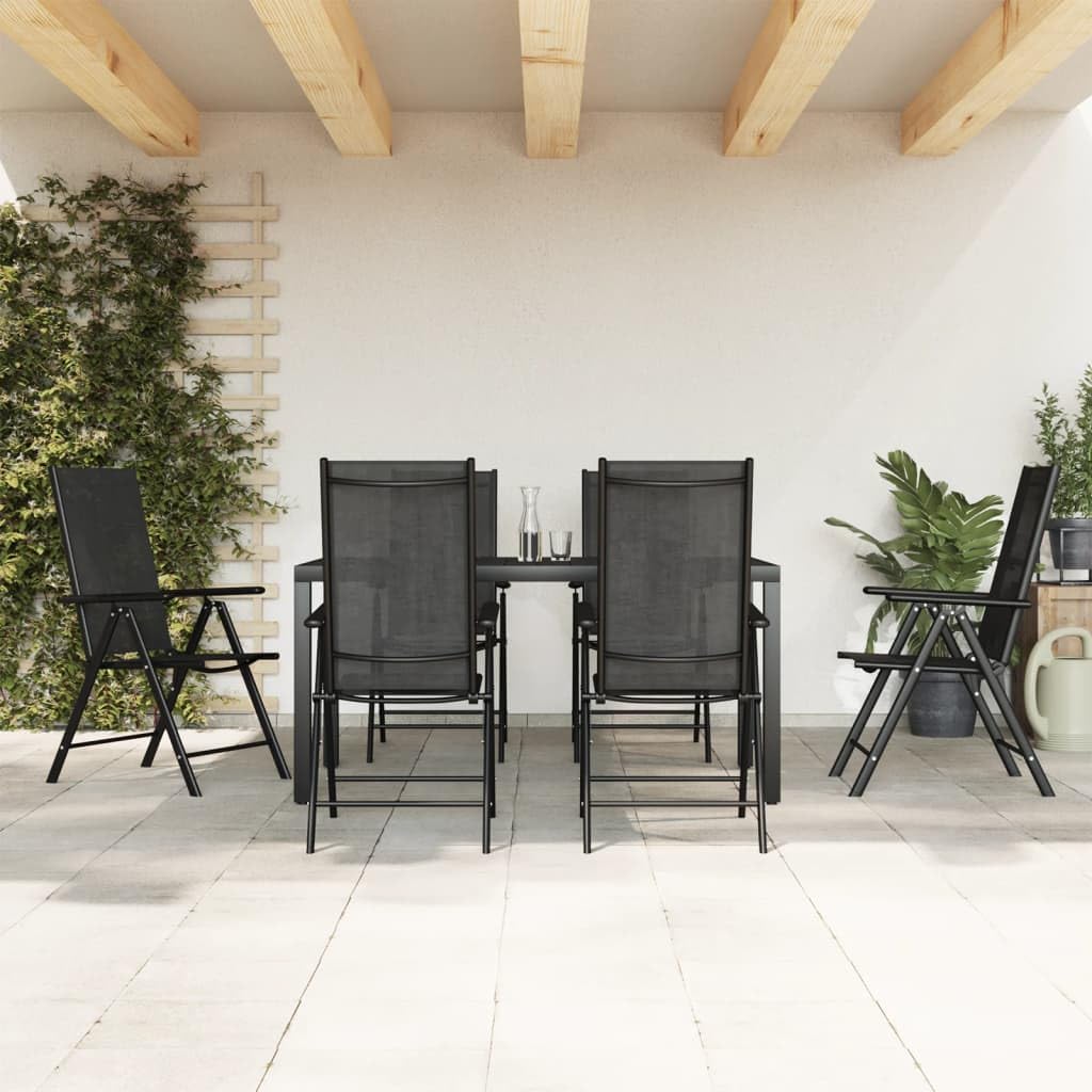 vidaXL Outdoor Patio Dining Set - 5-Piece Patio Furniture Set with Adjustable Textilene Armchairs and WPC Tabletop - Compact Design for Small Spaces - Black