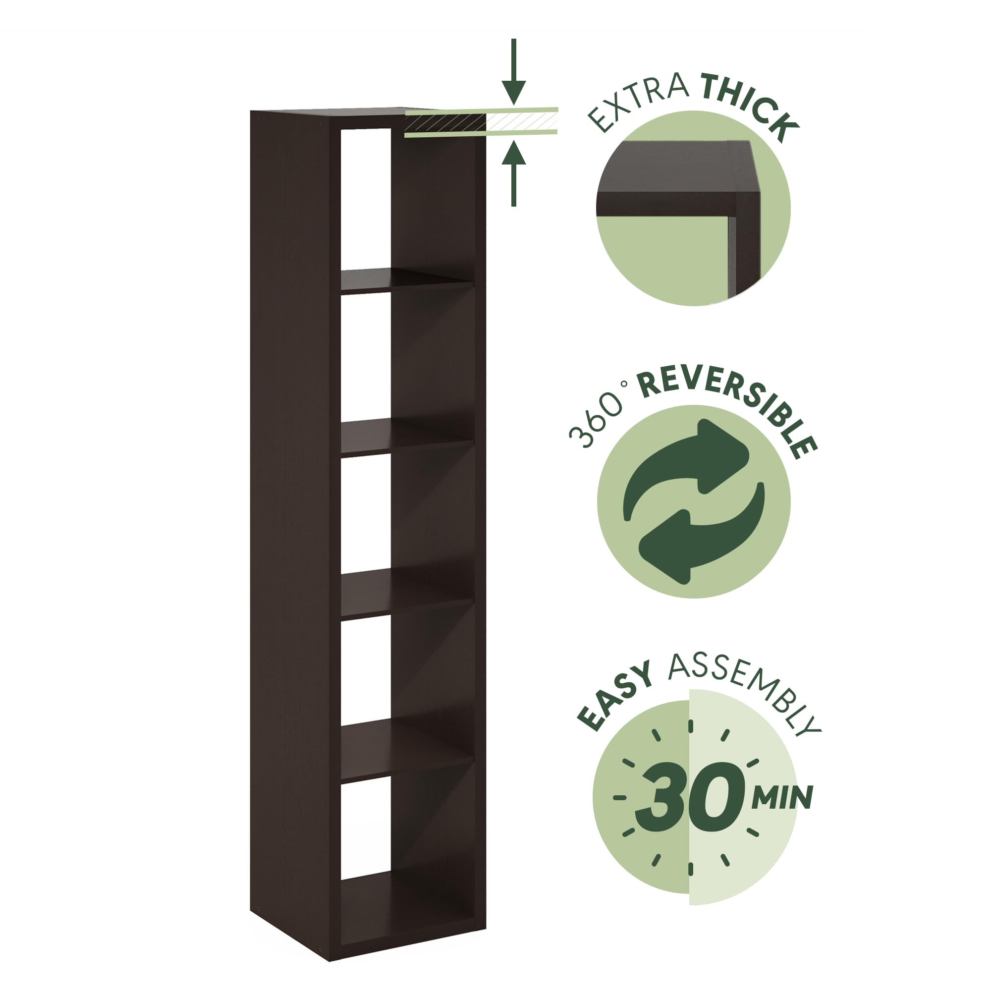 Furinno Cubicle Open Back Decorative Verticle Cube Storage Organizer, 5-Cube, Dark Oak