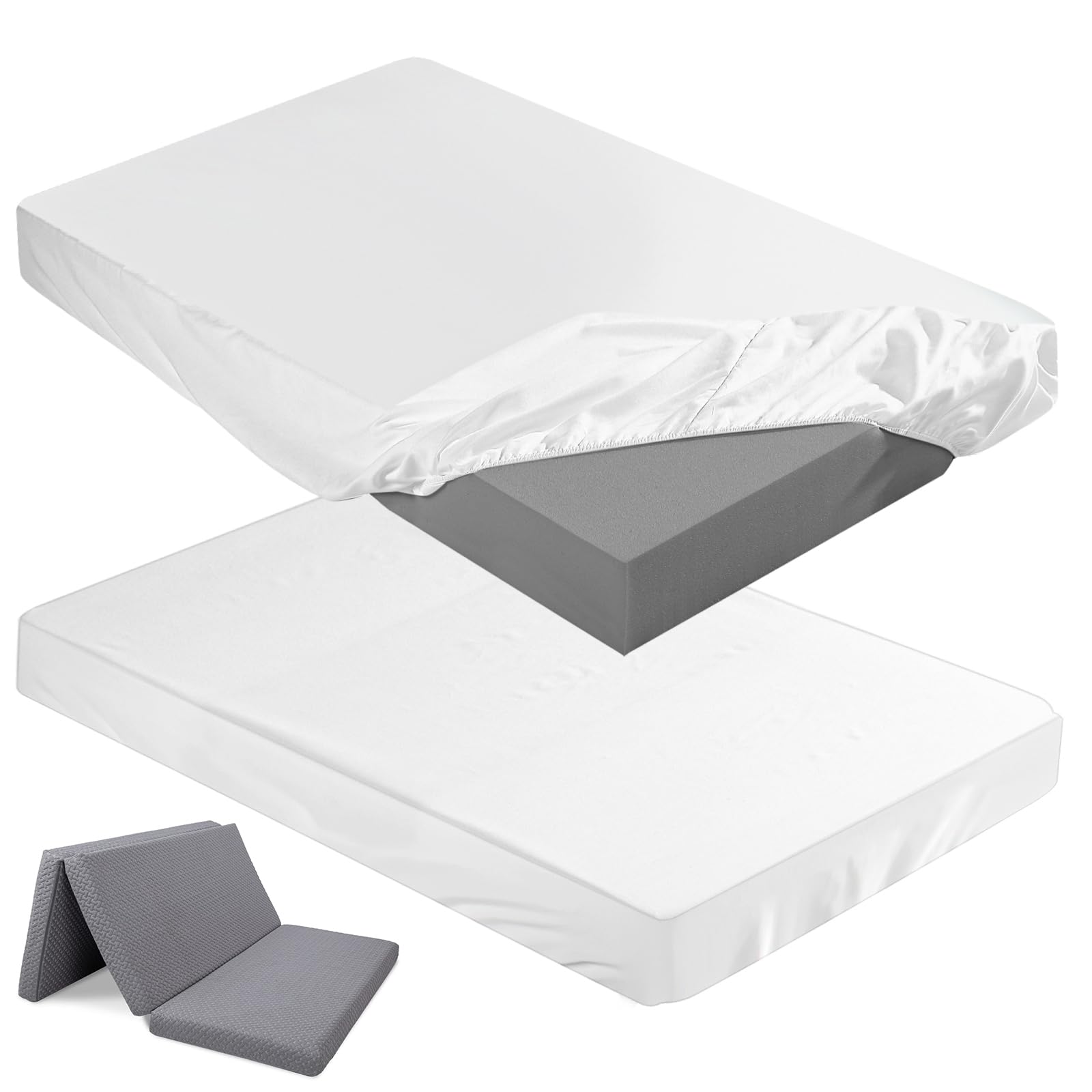 Breling 2 Pcs 4 Inch Fitted Sheet (Sheet Only) Compatible With Milliard Trifold Mattress Folding Mattress Fitted Microfiber Shee