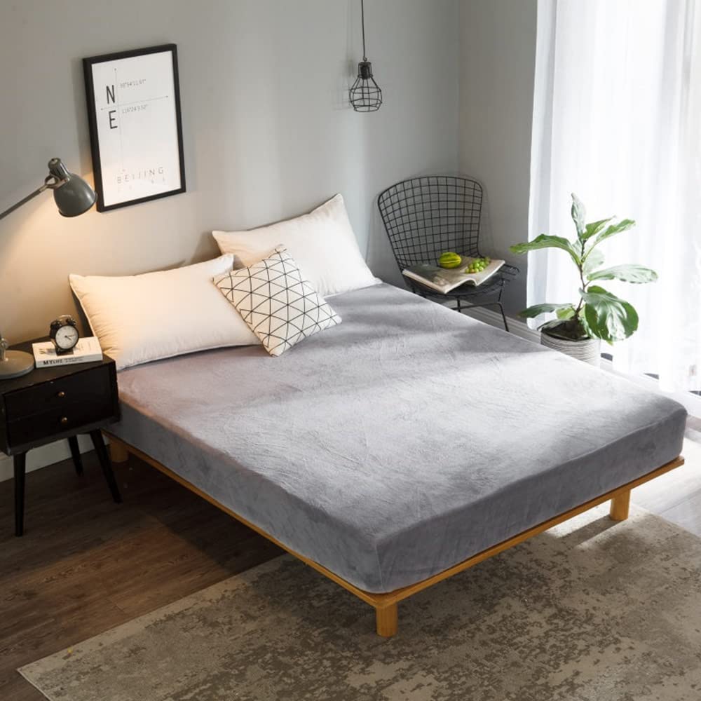 Fitted Sheet Only - Plush Shaggy Ultra Soft Queen Size, Fuzzy Flannel Comfortable Velvet 18' Deep Pocket (Light Grey)