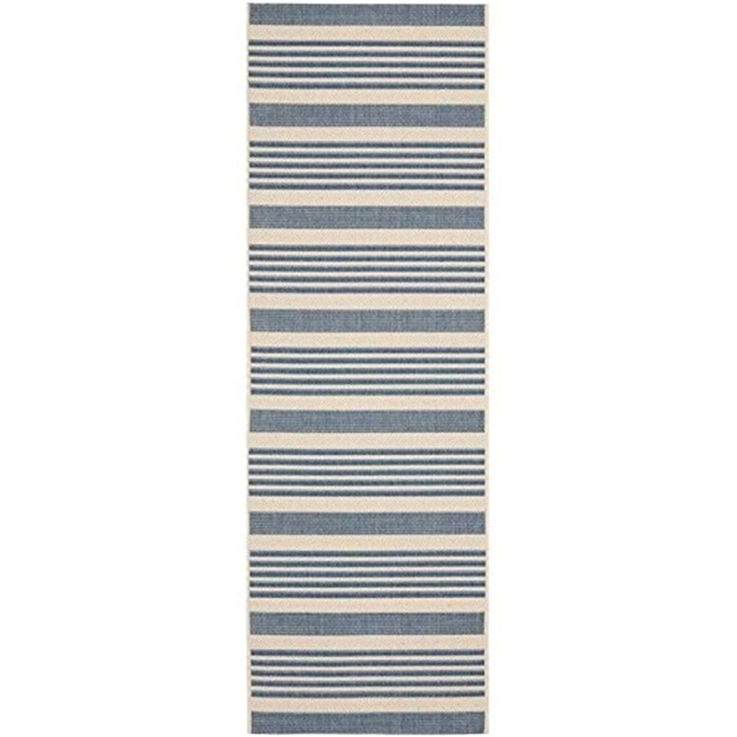 SAFAVIEH Courtyard Collection 2'3' x 10' Beige/Blue CY6062 Stripe Indoor/ Outdoor Patio Backyard Mudroom Runner Rug