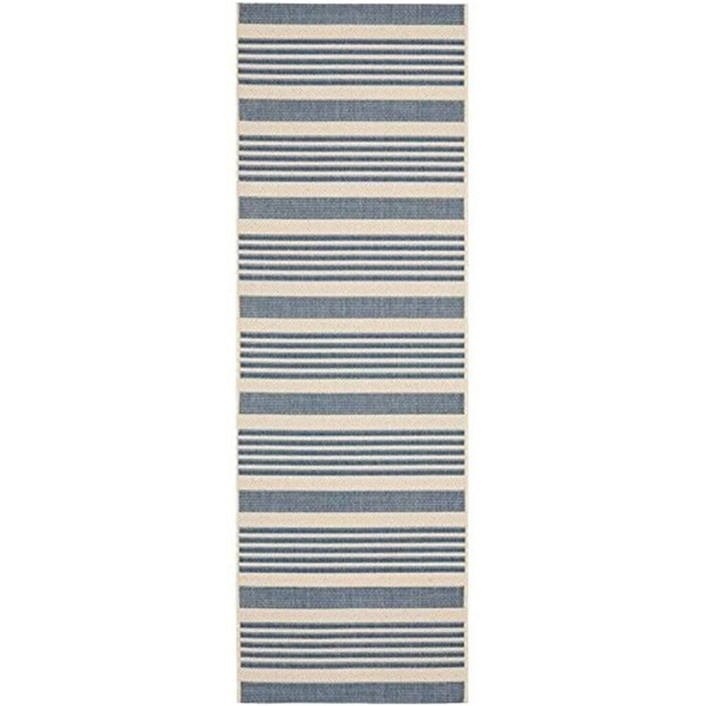 SAFAVIEH Courtyard Collection 2'3' x 10' Beige/Blue CY6062 Stripe Indoor/ Outdoor Patio Backyard Mudroom Runner Rug