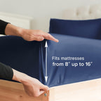 King Fitted Bed Sheet - Hotel Luxury & Cooling Single Fitted Sheet Only - Easily Fits Mattress Up To 16 Inches Perfectly - Soft, Wrinkle Free, Breathable & Comfy Navy Blue Single Fitted Bed Sheet