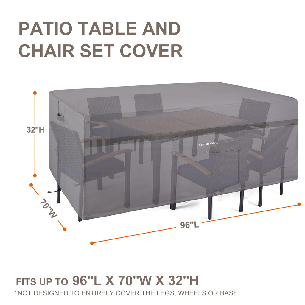 Outdoor Dining Set Cover 96''L X 70''W X 32''H Grey Rectangular Patio Furniture Cover 600D Heavy Duty Waterproof Outside Table And 5-7 Piece Chairs Covers For Winter