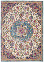 HomeRoots Ivory/Multi 100% Polypropylene 7’ x 10’ Pink and Blue Floral Medallion Area Rug