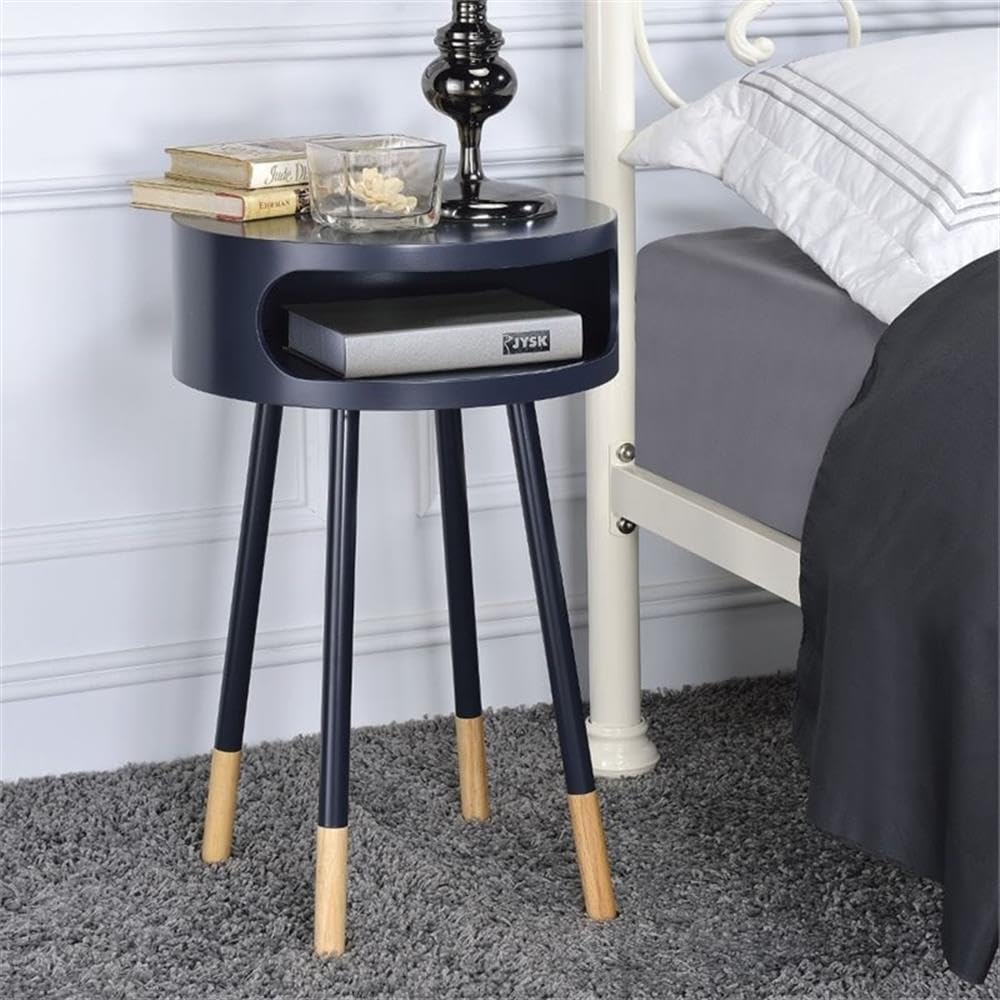Acme Sonria Wood Round End Table with Open Compartment in Black and Natural