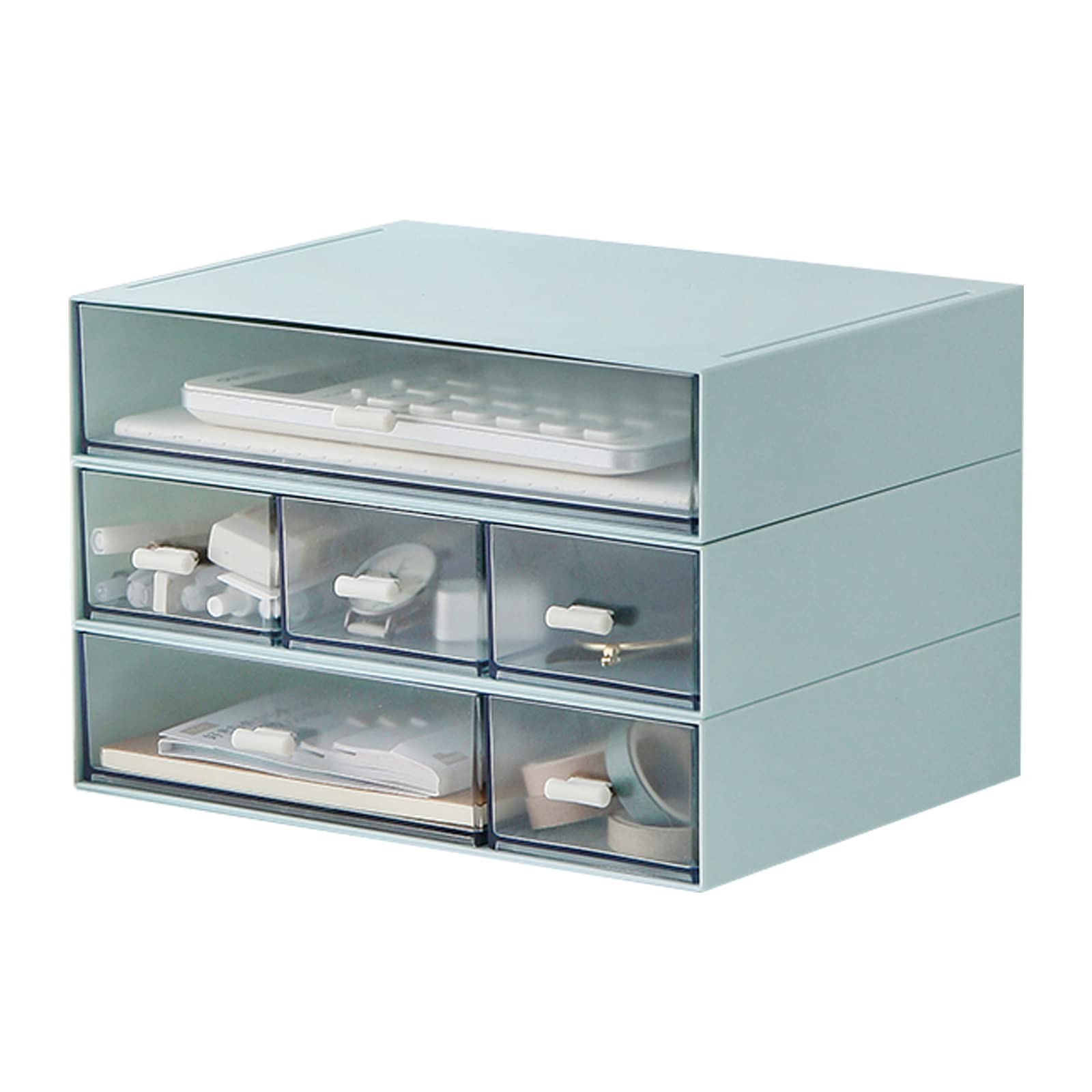Milulugo Plastic Storage Drawer, 6 Drawers Desk Organizer, Makeup Organizer, Blue (6.5'L X 8.9'W X 5.1'H)