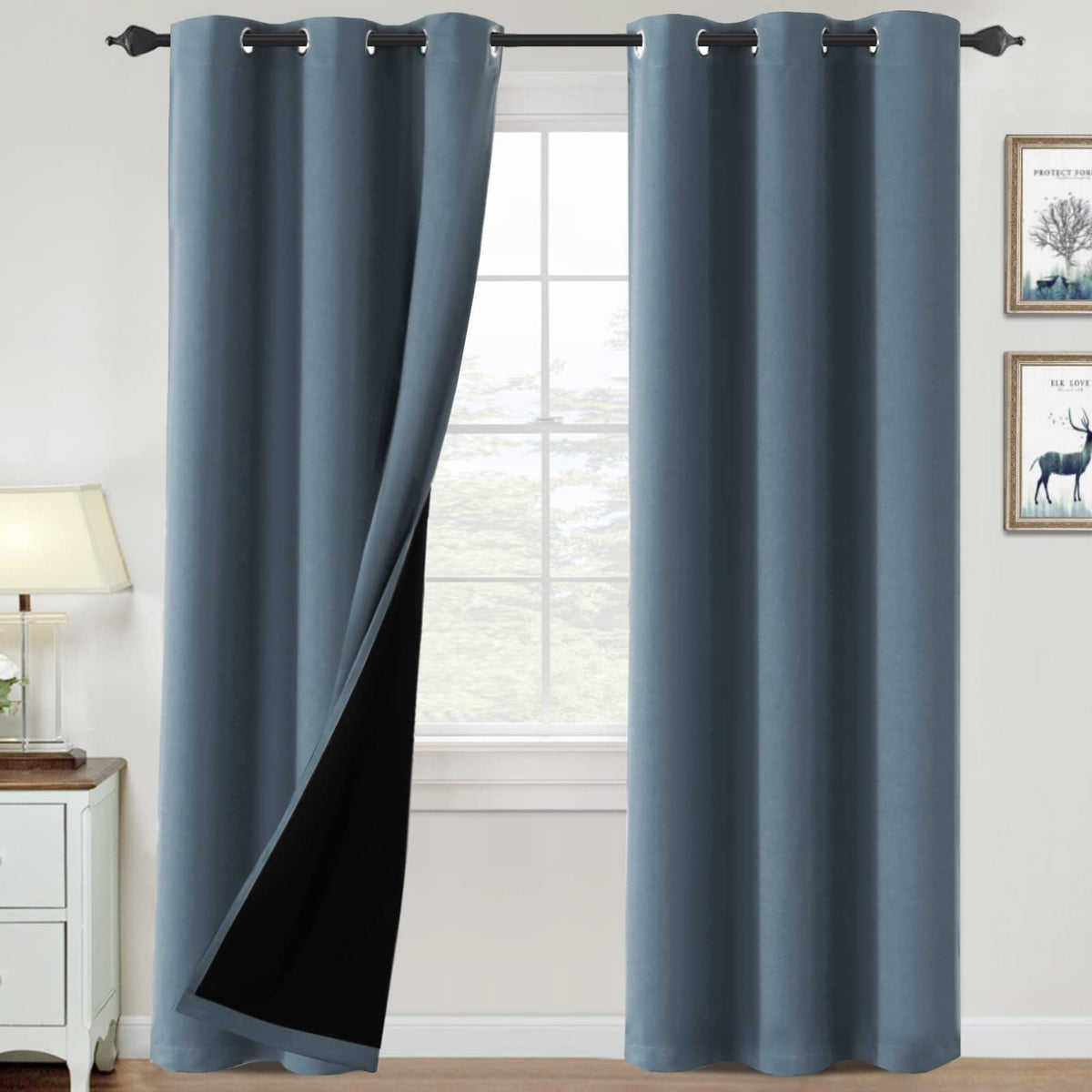 H.Versailtex 100% Blackout Curtains For Bedroom Thermal Insulated Blackout Curtains 84 Inch Length Full Light Blocking Curtains