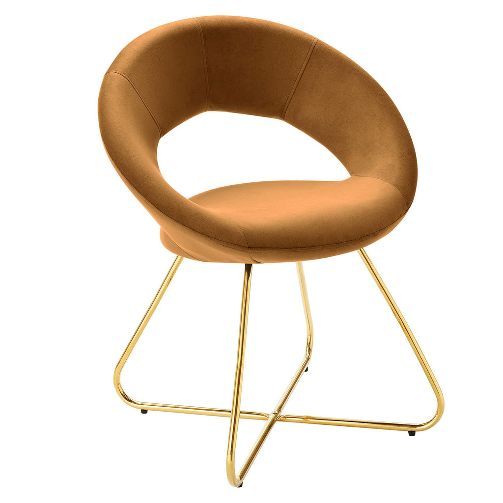 Modway Nouvelle 19&Quot; Velvet Dining Chairs In Gold/Cognac Brown (Set Of 2)