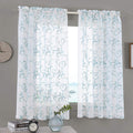 Embroidered Floral Sheer Curtains Blue 63 Inch , Rod Pocket Voile Drapes for Living Room, Bedroom, Vintage Embroidery Semi Crink
