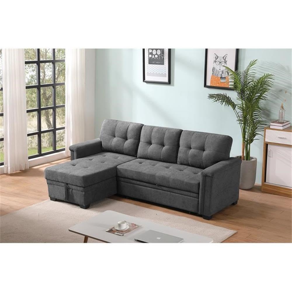 Lilola Home Kinsley Gray Woven Fabric Sleeper Sectional Sofa Chaise - Thumbnail 4