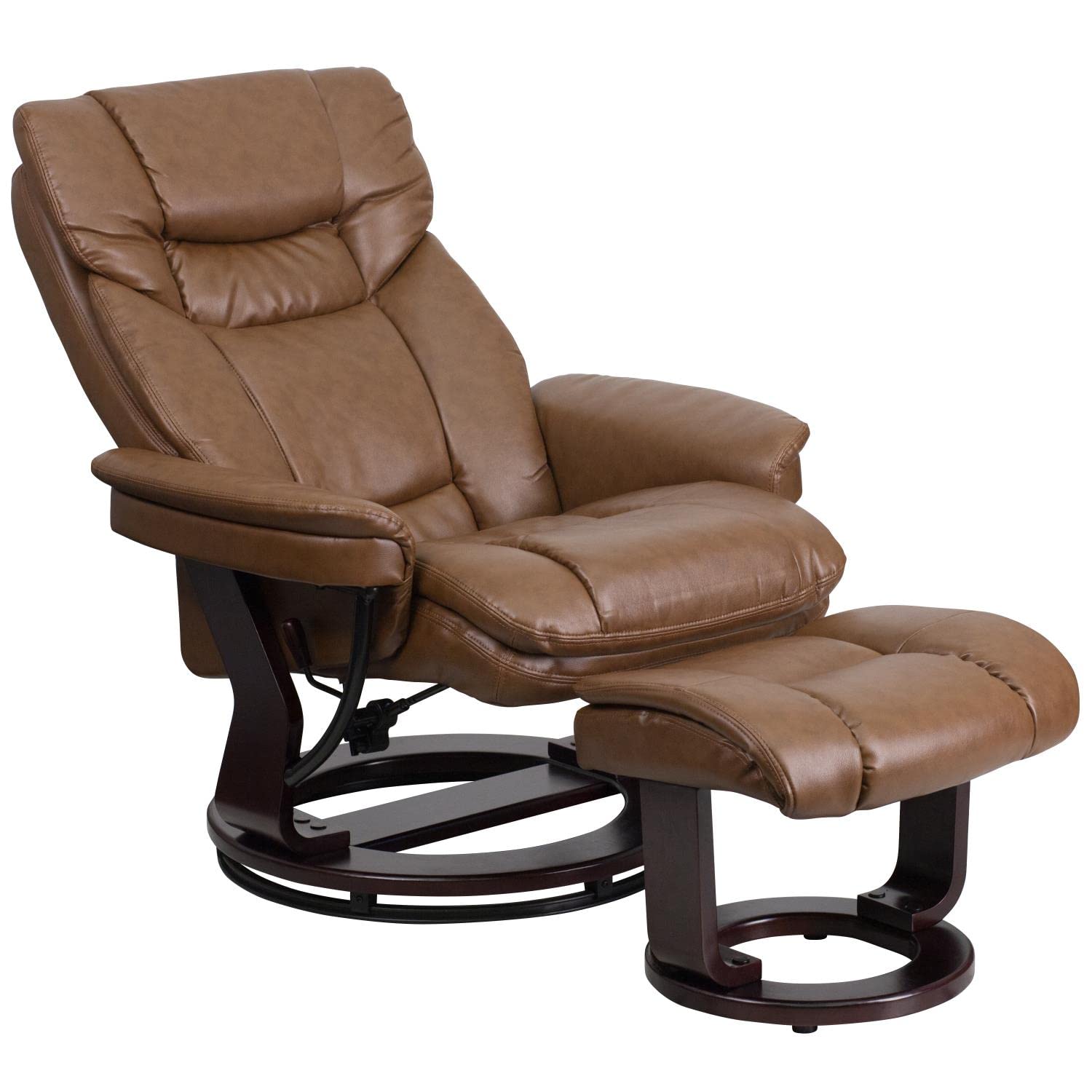 Flash Furniture Allie LeatherSoft Upholstered Recliner with Footrest, Arms, and Headrest, Padded Swivel Recliner Chair and Ottoman Set, Palimino