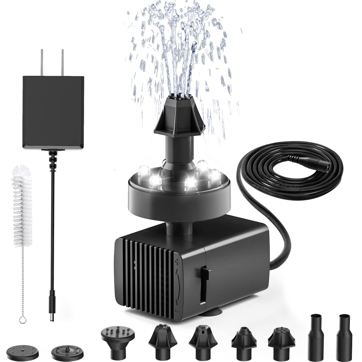 24-Hours Working Bird Bath Fountains Plug In, Jutai Adjustable Dc 12V Water Fountain Pump With Led Light For Birdbath, Garden, S