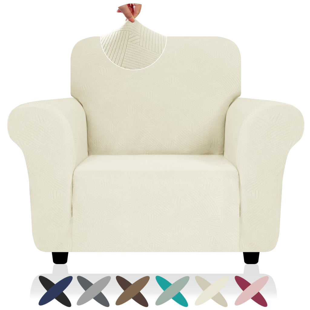 Znsayotx Super Stretch Chair Slipcover (31'-46'), New Striped Sofa Chair Covers For Living Room, Dogs Pet Friendly Anti-Slip Chair Protector Spandex Armchair Slipcovers (Beige, Chair)