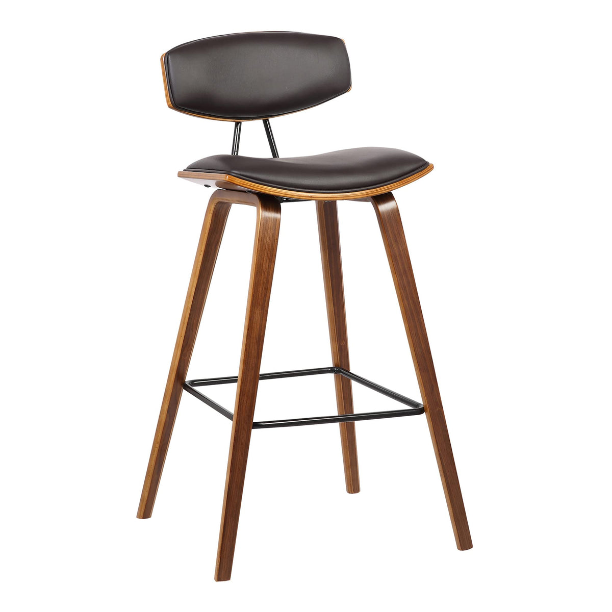 HomeRoots Poplar, Metal, Faux Leather 29â€ Brown Faux Leather Mid Century Modern Bar Stool