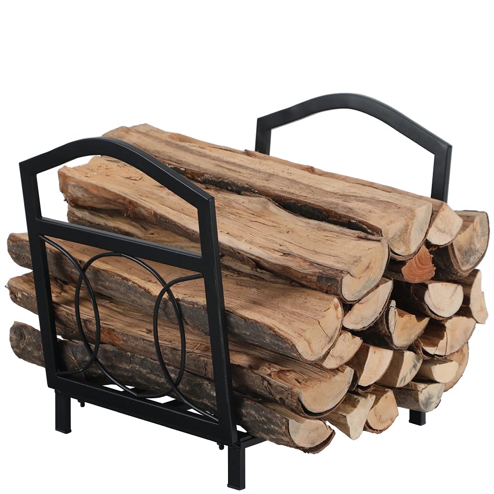 Phi Villa 17 Inch Small Firewood Log Rack Indoor/Outdoor Steel Wood Storage Log Rack Bin Wood Holder Fireplace Accessories Circl