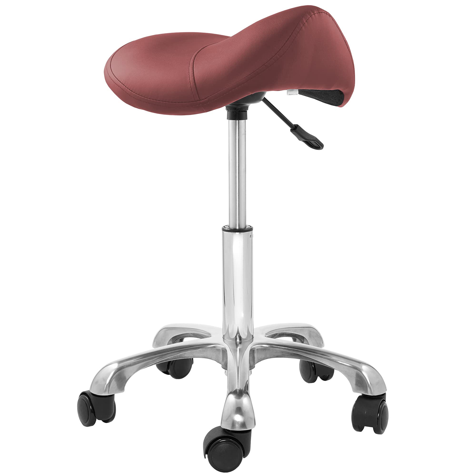 Saloniture Professional Ergonomic Saddle Stool, Burgundy - Adjustable Hydraulic Seat, Rolling Spa Salon, Massage, and Medical Of