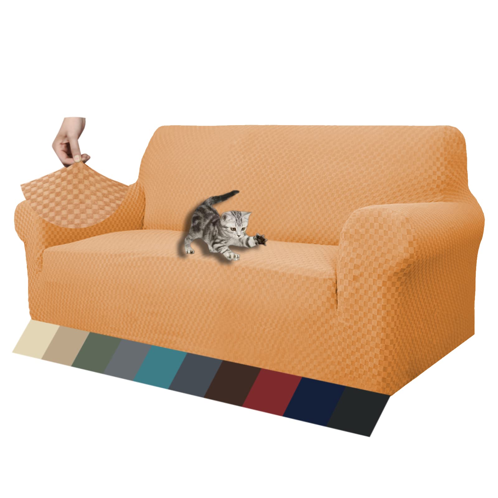 Znsayotx 1 Piece Jacquard Couch Covers For 3 Cushion Couch High Stretch Sofa Cover For Pets Dogs Anti Slip Extra Large Sofa Slipcovers Furniture Protector (Orange, Medium)