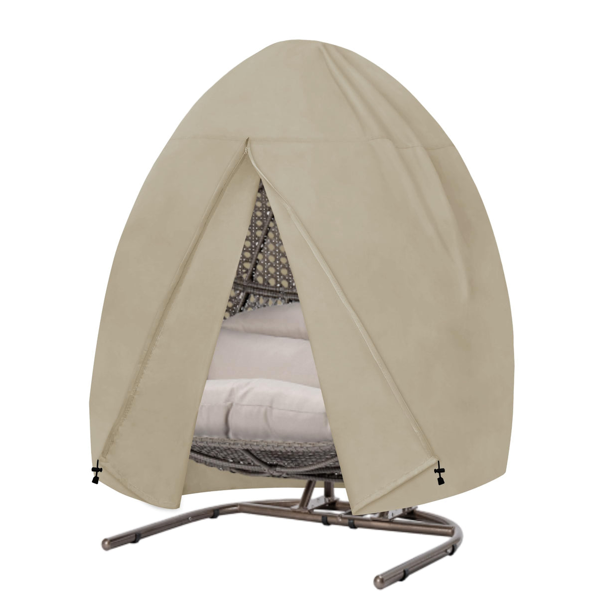 Easy-Going Patio Egg Chair Cover, Uv Resistant Waterproof Swing Hanging Egg Chair Cover With Zipper, Outdoor Wicker Double Seat Egg Chair Cover, Camel