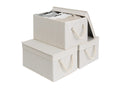 StorageWorks Storage Bins with Lid and Soft Rope Handles, Foldable Storage Basket, Mixing of Beige, White & Ivory, 3-Pack, Large
