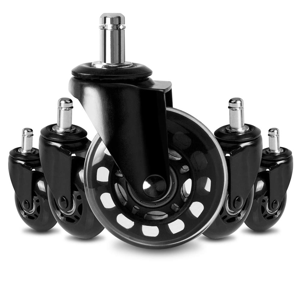 Office Chair Caster Replacement Wheel for Hardwood Floor and Carpet, Heavy Duty Universal Floor Safe Caster Set of 5,Rubber Whee