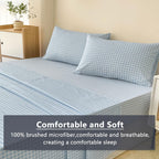 Nsnlgsgc Light Blue Gingham Twin Kids Sheet Set, Soft Brushed Microfiber Baby Blue Plaid Twin Bed Sheets, 3-Pieces Sheet Set Wit
