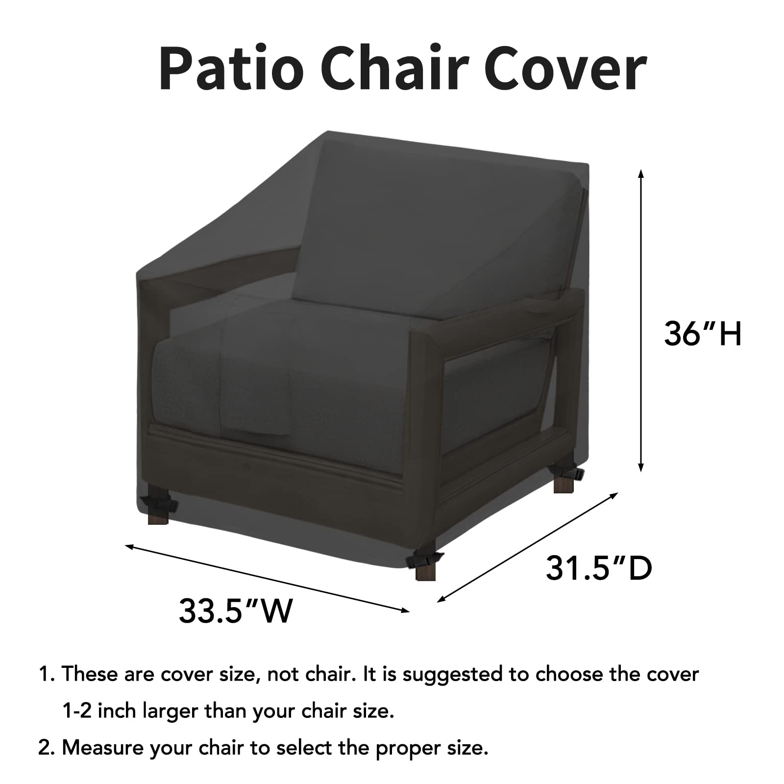 Easy-Going Waterproof Patio Chair Cover Uv Resistant Outdoor Chair Cover Weatherproof Lawn Patio Furniture Cover With Tape Sealed Seam (2 Pack-33.5Wx31.5Dx36H Inch, Black)