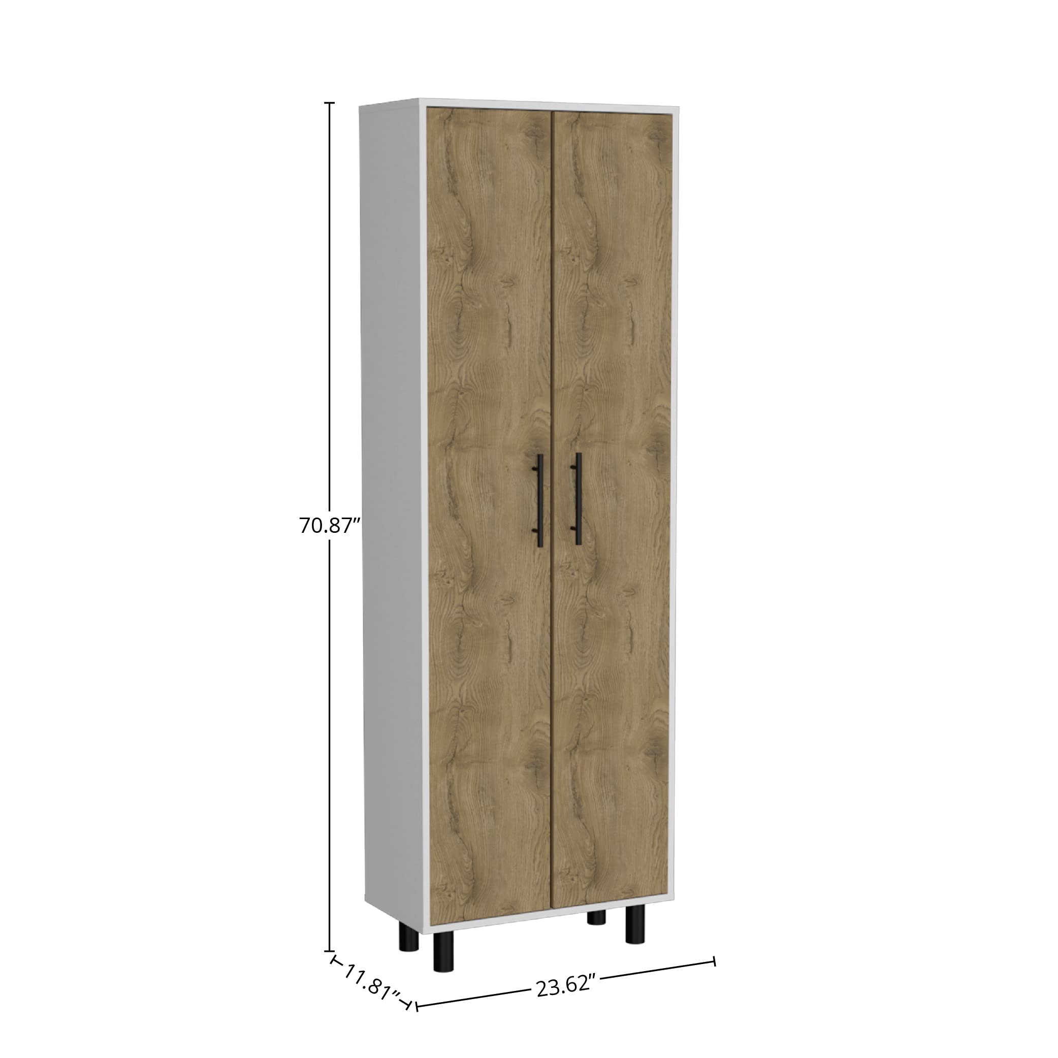 DEPOT E-SHOP Multistorage Cabinet 71" H, 5 Internal Shelves, 2 Doors, White/Macadamia