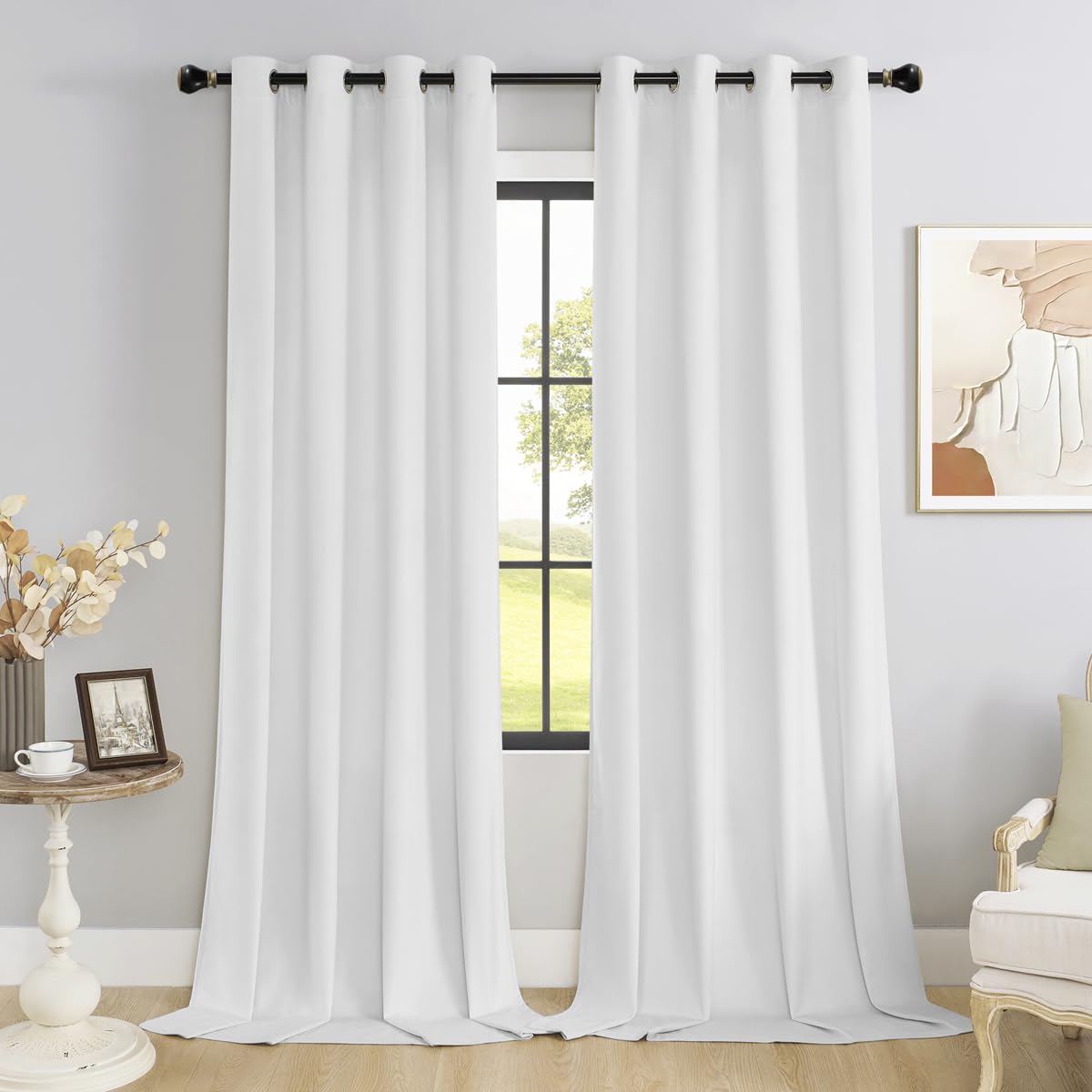 SMILETIME White 108 in Long Velvet Curtains with Grommet, Thermal Insulated Super Soft Privacy Noise Reducing Light Filtering Ve