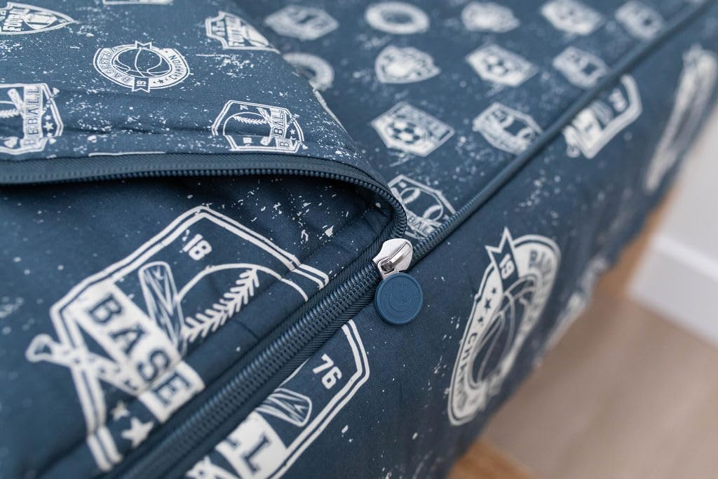 Beddy'S Sports Theme Boys Durable Zipper Bedding, Bed In A Bag, Blue Sheets With Baseball, Football, Basketball, Soccer Comforte