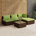 vidaXL Patio Lounge Set - 5 Piece Outdoor Lounge Set with Cushions, PE Rattan Material, Brown - Includes Middle Sofa, Corner Sofa, Footrest, and Coffee Table