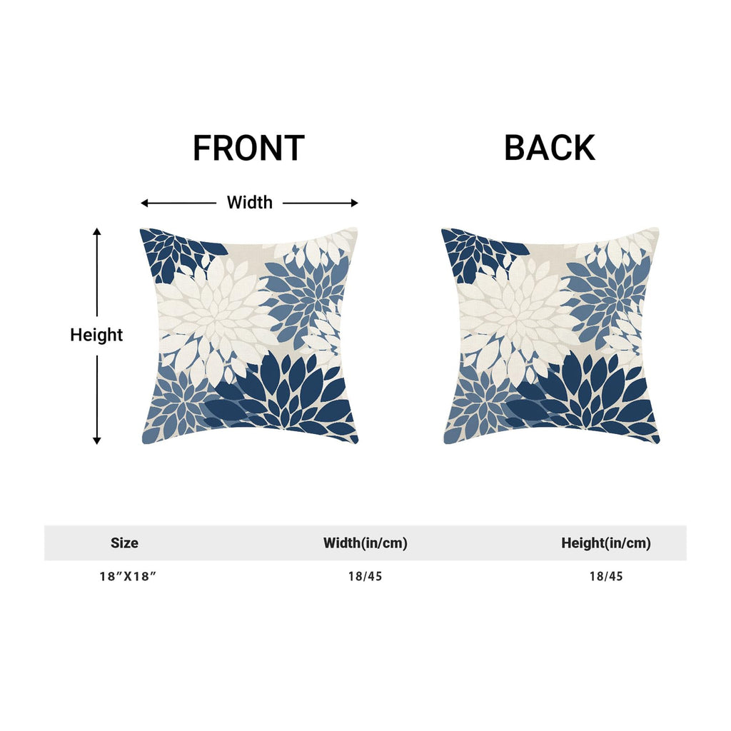 Cxmeifly Navy Blue White Summer Outdoor Pillow Covers 18X18 Inch Set Of 2 Dusty Blue Dahlia Floral Decor Throw Pillows Modern Ge