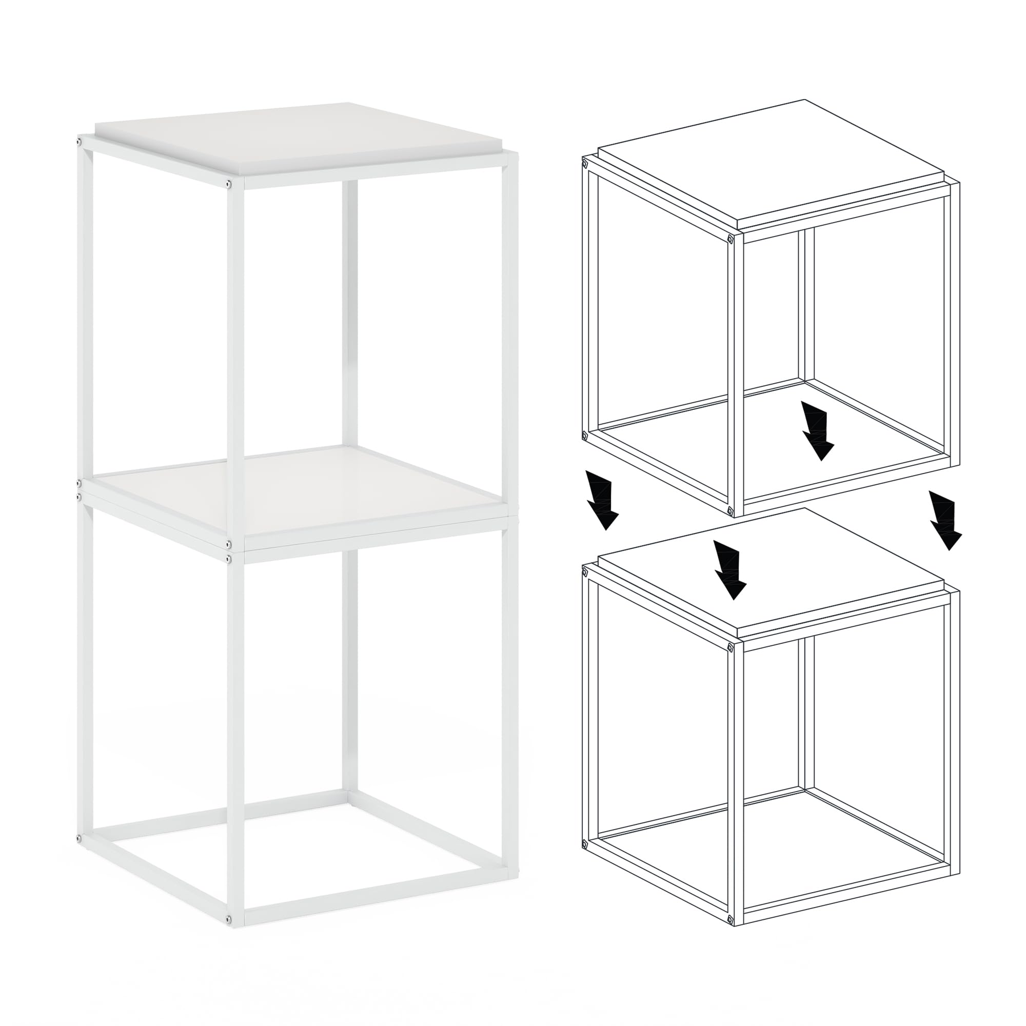 Furinno Moretti Modern Lifestyle Stackable Shelf, 1-Tier, Solid White/White