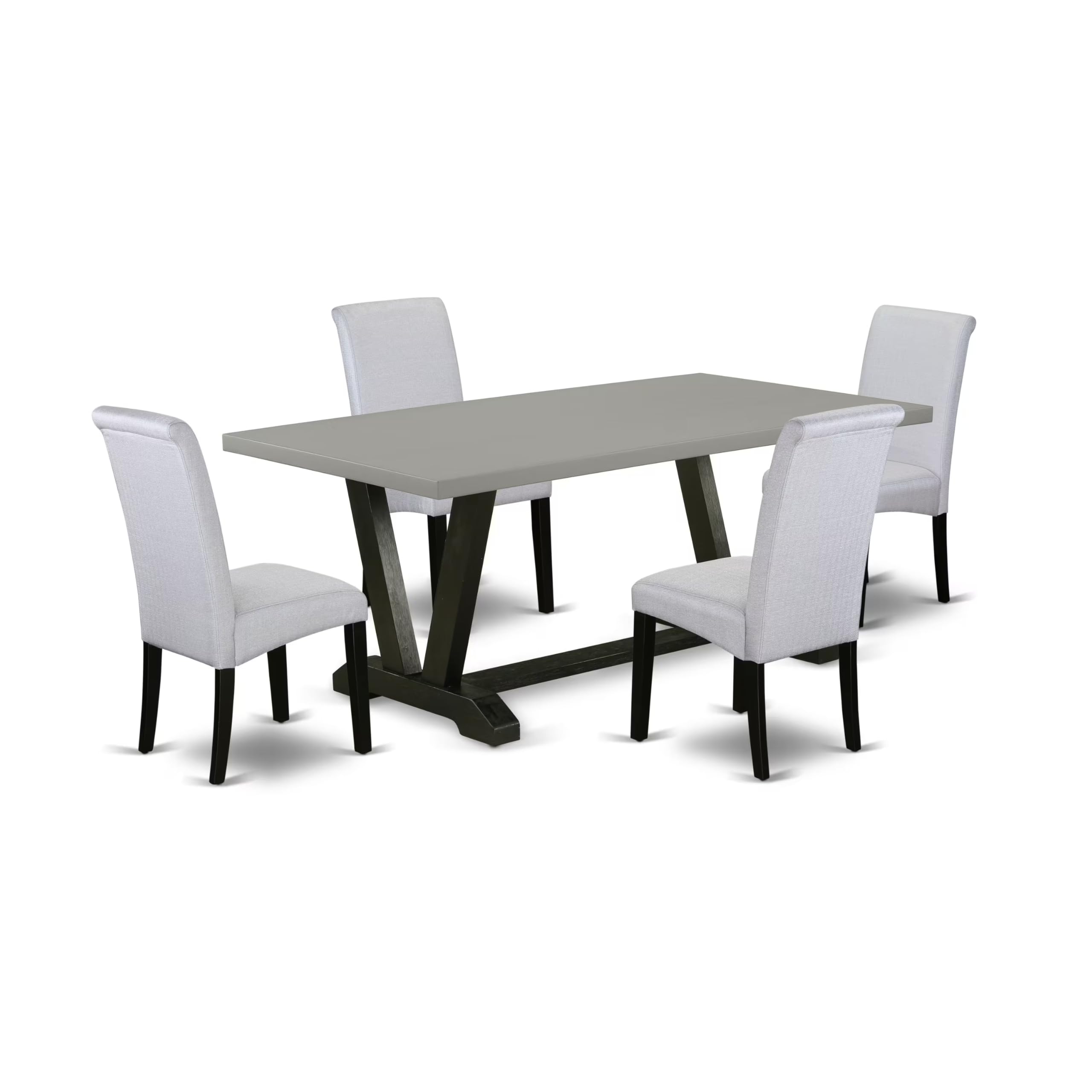 East West Furniture V697Ba105-5 5 Piece Dining Set Includes A Rectangle Dining Room Table With V-Legs And 4 Grey Linen Fabric Upholstered Parson Chairs, 40X72 Inch, Multi-Color