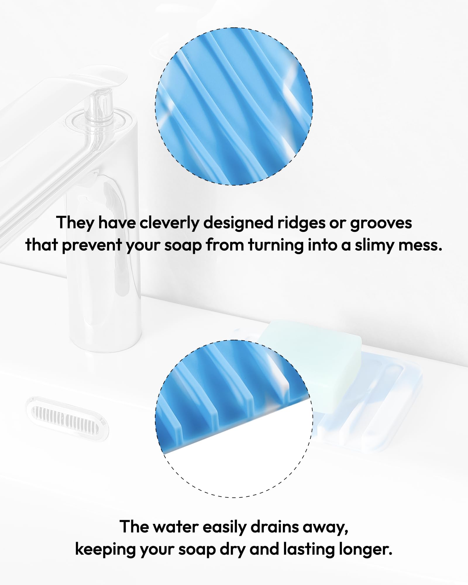 Jomeech Bathroom Soap Dish, Silicone Soap Holder For Bar Soap, Pack Of 2 (Blue & White)