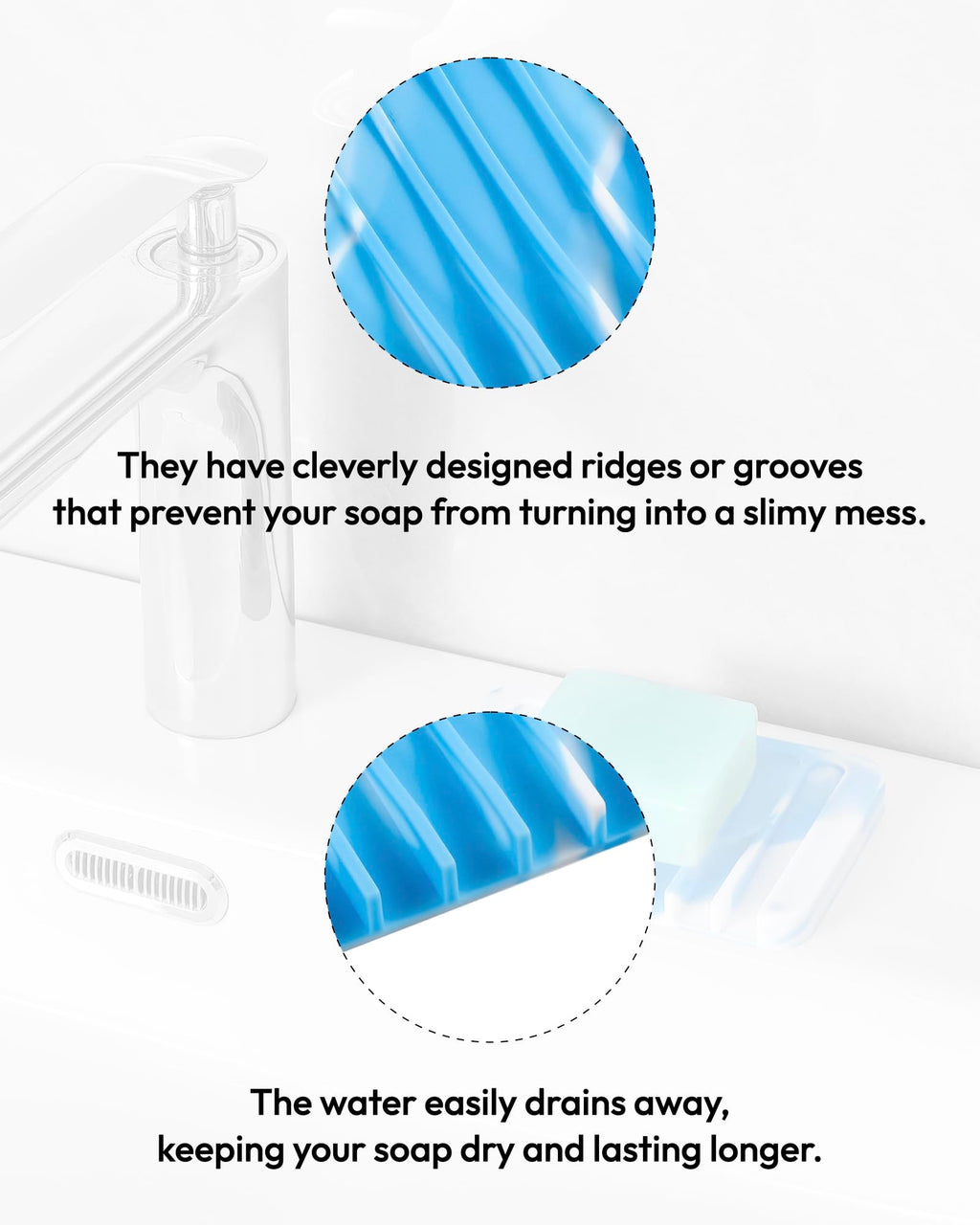 Jomeech Bathroom Soap Dish, Silicone Soap Holder For Bar Soap, Pack Of 2 (Blue & White)