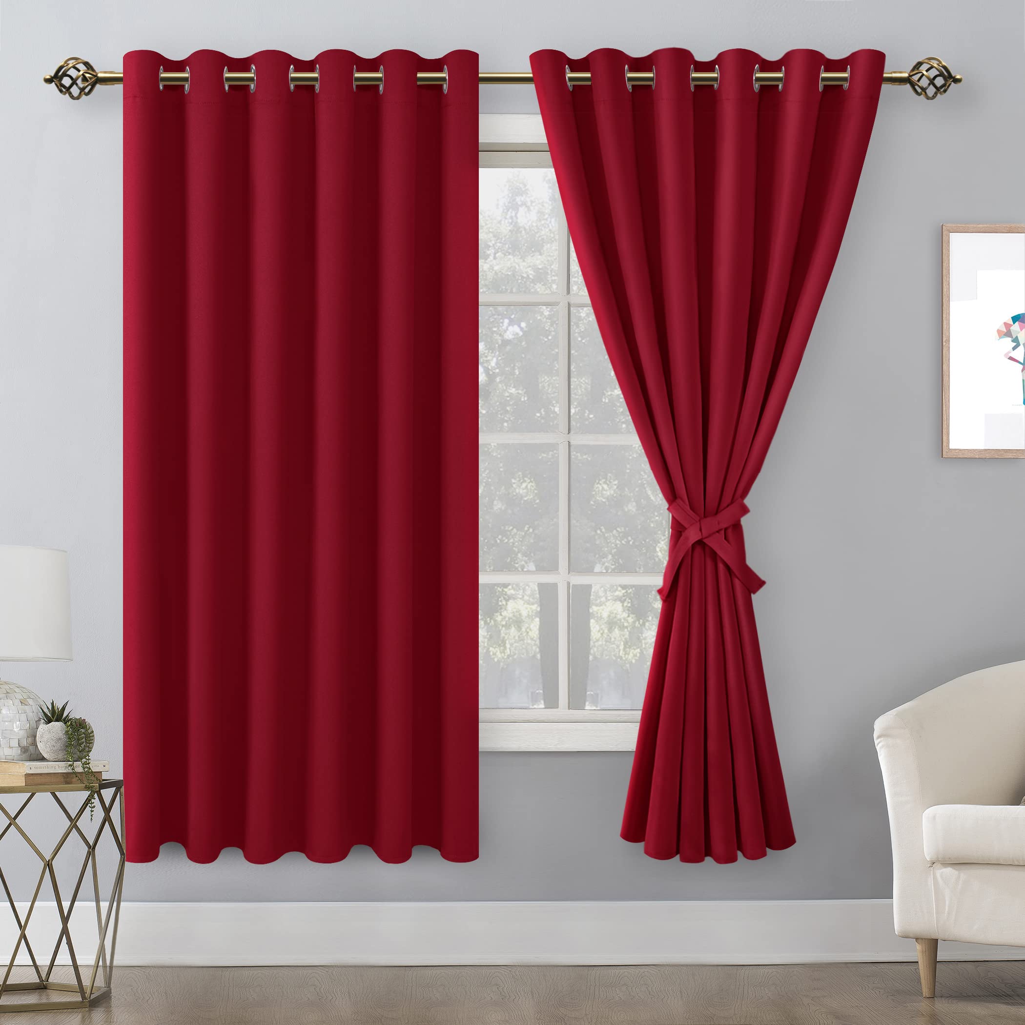 Hiasan Grommet Blackout Curtains For Bedroom, 70 X 63 Inches - Thermal Insulated & Light Blocking Window Drapes For Living Room/