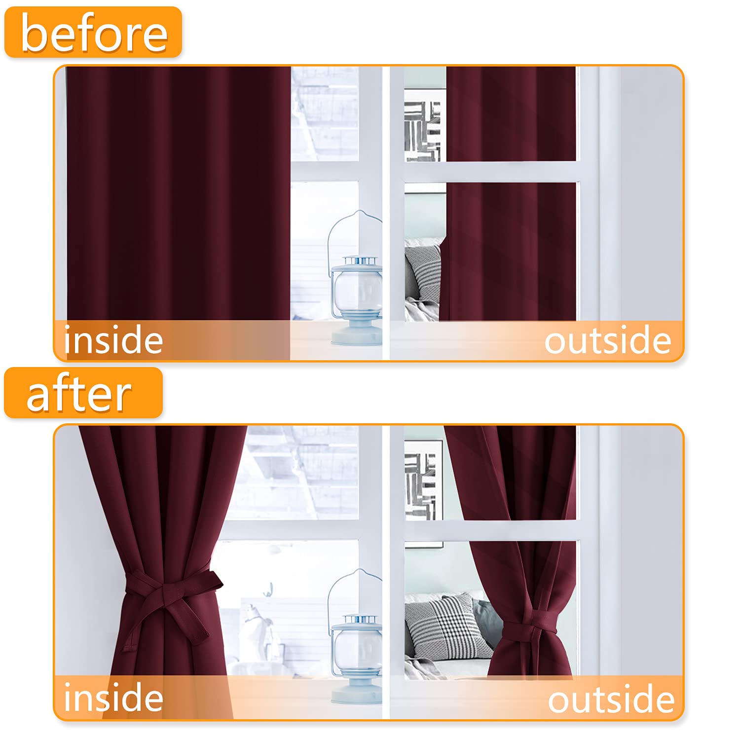 Hiasan Blackout Curtains For Bedroom, 60 X 84 Inches Long - Thermal Insulated & Light Blocking Window Curtains For Living Room C