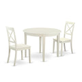 East West Furniture BOST3-WHI-W 3 Piece Kitchen Table Set for Small Spaces Contains a Round Dining Room Table and 2 Solid Wood Seat Chairs, 42x42 Inch, Linen White