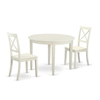 East West Furniture BOST3-WHI-W 3 Piece Kitchen Table Set for Small Spaces Contains a Round Dining Room Table and 2 Solid Wood Seat Chairs, 42x42 Inch, Linen White
