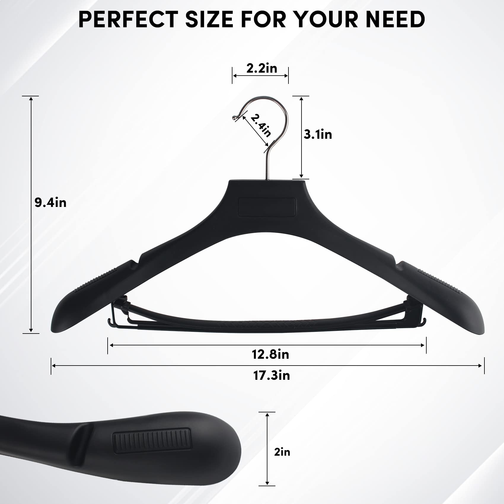 Dedu Suit Hangers For Men 20 Pack, Extra Wide Hangers Non Slip Width 17.7'', Black Coat Hangers Thick Plastic With Pants Bar 360