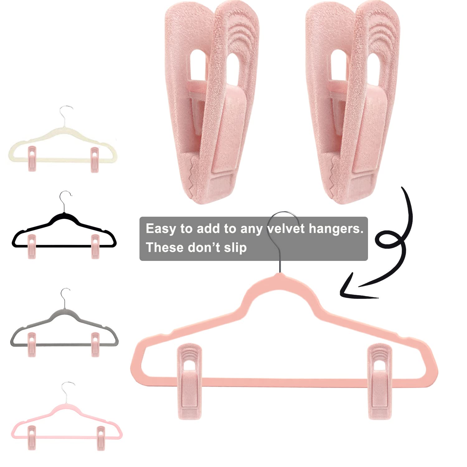 Tofiigrem Light Pink Velvet Hanger Clips (60-Pack), Non-Slip Strong Velvet Hanger Clip For Velvet Hangers, Pants Skirt Felt Hang