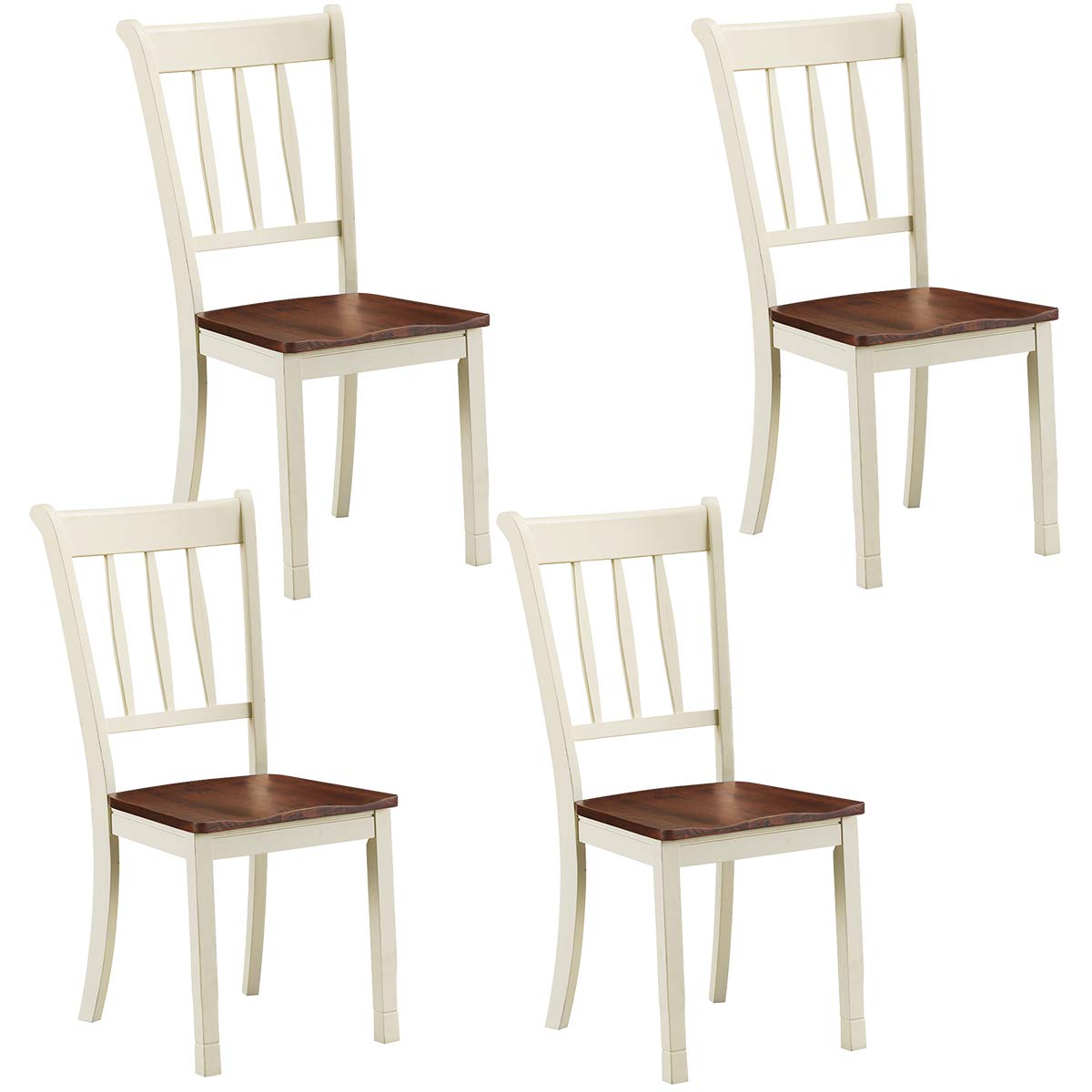 Giantex Wood Dining Chairs Set Of 4, Armless Kitchen Chairs W/Solid Rubber Wood Frame, Easy To Assemble Dining Side Chair, Farmh